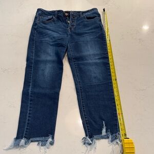 Chic Frayed Hem Cropped Jeans in Deep Blue